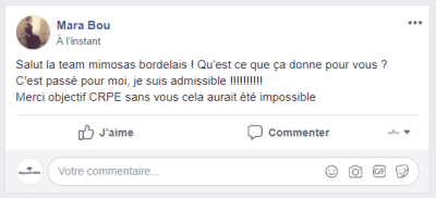 Salut la team mimosas bordelais ! Qu'est-ce que ça donne pour vous ? C'est passé pour moi, je suis admissible !!!!!!!!!! Merci Objectif CRPE, sans vous cela aurait été impossible