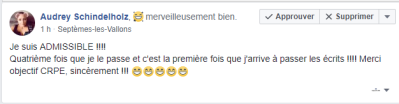 Je suis ADMISSIBLE !!!! Quatrième fois que je le passe et c'est la première fois que j'arrive à passer les écrits !!!! Merci Objectif CRPE, sincèrement !!!