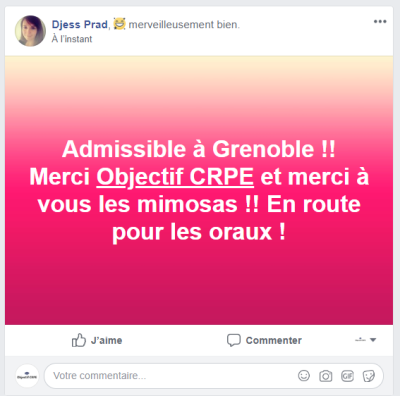 Admissible à Grenoble !! Merci Objectif CRPE et merci à vous les mimosas !! En route pour les oraux !