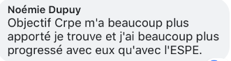 Objectif CRPE m'a beaucoup apporté je trouve et j'ai beaucoup plus progressé avec eux qu'avec l'ESPE