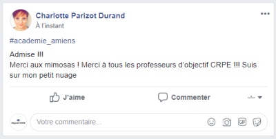 Admise ! Merci aux Mimosas ! Merci à tous les professeurs d'Objectif CRPE !!! Suis sur mon petit nuage