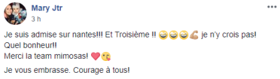 Je suis admise sur Nantes !!! Et troisième !! Je n'y crois pas ! Quel bonheur !! Merci la team mimosas ! <3