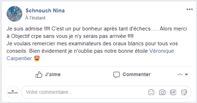 Je suis admise !!!! C'est un pur bonheur après tant d'échecs..... Alors merci à Objectif crpe sans vous je n'y serais pas arrivée !!!!  Je voulais remercier mes examinateurs des oraux blancs pour tous vos conseils.