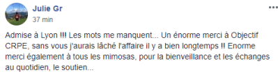 Admise à Lyon !!! Les mots me manquent... Un énorme merci à Objectif CRPE, sans vous j'aurais lâché l'affaire il y a bien longtemps !! Énorme merci également à tous les mimosas, pour la bienveillance et les échanges au quotidien, le soutien...