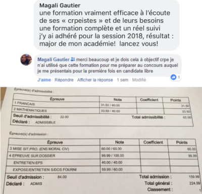 Une formation vraiment efficace, à l'écoute de ses "crpeistes" et de leurs besoins. Une formation complète et un réel suivi, j'y ai adhéré pour la session 2018, résultat : major de mon académie ! Lancez vous !