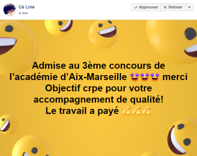 Admise au troisième concours d'Aix-Marseille ! Merci Objectif CRPE pour votre accompagnement de qualité ! Le travail a payé