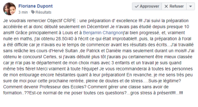 Je voudrais remercier Objectif CRPE : une préparation d'excellence ! J'ai commencé seulement en décembre [...] Merci vraiment à toute l'équipe !