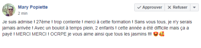 Je suis admise ! Trop contente ! Merci à cette formation, sans vous tous, je n'y serais jamais arrivée ! Avec un boulot à temps plein et 2 enfant. Cette année a été difficile mais ça a payé, MERCI ! Objectif CRPE je vous aime ainsi que tous les Jasmins !