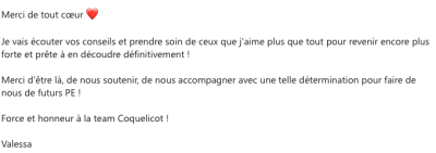 Merci d'être là, de nous soutenir, de nous accompagner avec une telle détermination pour faire de nous de futurs PE !  Force et honneur à la team Coquelicot !