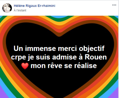 Un immense merci Objectif CRPE ! Je suis admise à Rouen. Mon rêve se réalise.