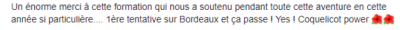 Un énorme merci à cette formation qui nous a soutenu pendant toute cette aventure en cette année si particulière... 1ère tentative sur Bordeaux et ça passe ! Coquelicot power
