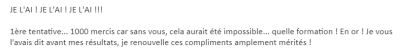 JE L'AI ! JE L'AI ! JE L'AI !!! 1ère tentative... 1000 mercis car sans vous, cela aurait été impossible... quelle formation ! En or ! Je vous l'avais dit avant mes résultats, je renouvelle ces compliments amplement mérités !