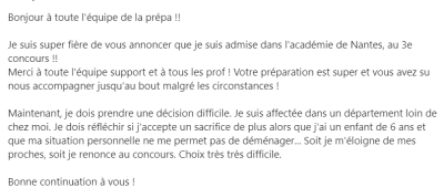 Merci à toute l'équipe support et à tous les profs ! Votre préparation est super et vous avez su nous accompagner jusqu'au bout malgré les circonstances !