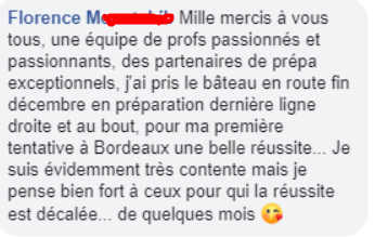 Mille mercis à vous tous, une équipe de profs passionnés et passionnants, des partenaires de prépa exceptionnels. J'ai pris le bateau en route fin décembre en préparation DLD et au bout, une belle réussite !