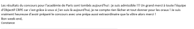 Un grand merci toute l'équipe d'Objectif CRPE car c'est grâce à vous si j'en suis là aujourd'hui