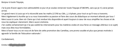 Merci d'avoir tous cru en nous et de faire de cette promotion des Camélias, une promo soudée et plus que jamais motivée à agrandir la famille de l'éducation nationale