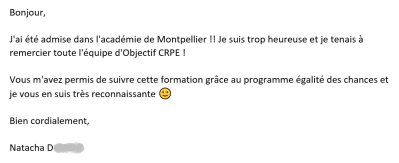J'ai été admise dans l'académie de Montpelier !! Je suis trop heureuse et je tenais à remercier toute l'équipe d'Objectif CRPE !