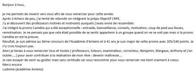 Je tenais à vous remercier tous et toutes (professeurs, tuteurs, examinateurs, correcteurs, Benjamin, Margot, Anthony et j'en oublie …) pour avoir contribuer à la réalisation de mon rêve : devenir maitresse…