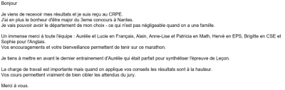 Je tiens à mettre en avant le dernier entrainement d'Aurélie qui était parfait pour synthétiser l'épreuve de Leçon.