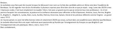 C'est tout simplement incroyable ! Alors c'est avec un grand sourire que je remercie tous mes professeurs : ils m'ont permis d'acquérir les connaissances, la posture et la confiance nécessaire pour affronter ce flot d'épreuves.