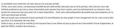 Je souhaitais vous remercier car sans vous je n'y serais pas arrivée.