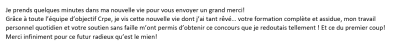 Je prends quelques minutes dans ma nouvelle vie pour vous envoyer un grand merci !