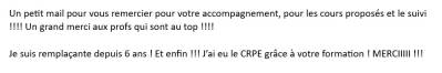 Je suis remplaçante depuis 6 ans ! Et enfin !!! J’ai eu le CRPE grâce à votre formation