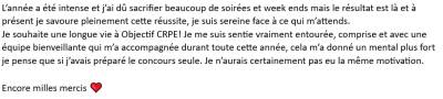 Je me suis sentie vraiment entourée, comprise et avec une équipe bienveillante qui m’a accompagnée durant toute cette année, cela m’a donné un mental plus fort