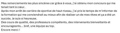 Des cours de qualité, des professeurs compétents, des intervenants bienveillants et encourageants… bref, une équipe au top.