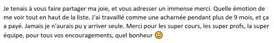 Quelle émotion de me voir tout en haut de la liste !