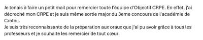 Je suis très reconnaissante de la préparation aux oraux que j'ai pu avoir grâce à tous les professeurs !