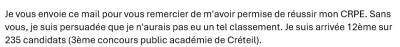 Sans vous, je suis persuadée que je n'aurais pas eu un tel classement