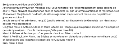 Je suis aujourd’hui admise au rang 20 (public externe) sur l’académie de Grenoble : un résultat au-delà de mes espérances !