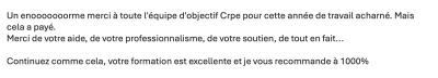Continuez comme cela, votre formation est excellente et je vous recommande à 1000%.