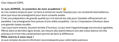 Je suis ADMISE, et première de mon académie !