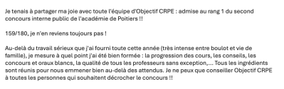 Je ne peux que conseiller Objectif CRPE à toutes les personnes qui souhaitent décrocher le concours !!