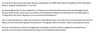 Vous avez su rendre une formation à distance motivante et concrète grâce à l'implication de toute l'équipe et à une sincère bienveillance.